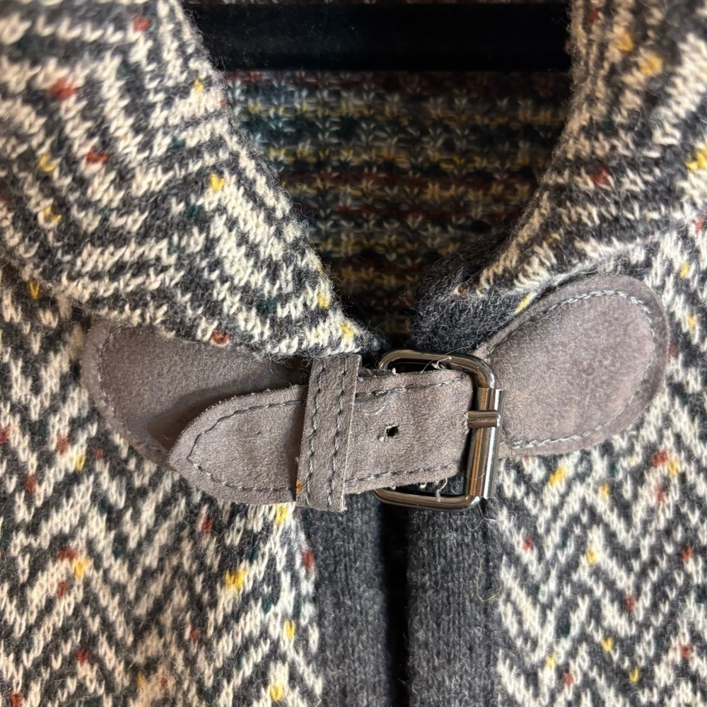 CHIARAMENTE Sz L Herringbone Patterned Cardigan with Buckle Closure Wool Blend - Picture 4 of 7